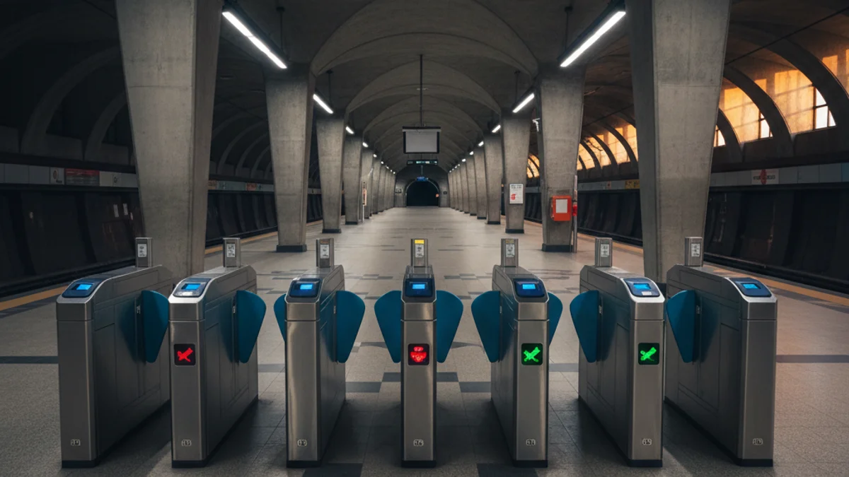 Imagen simbólica de transporte público, con una máquina de validación de billetes vacía.