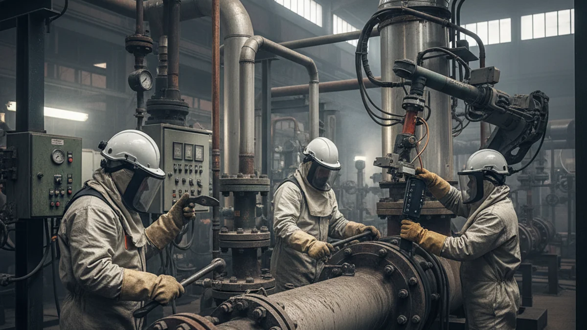Imagen genérica de técnicos realizando tareas de mantenimiento en una central nuclear.
