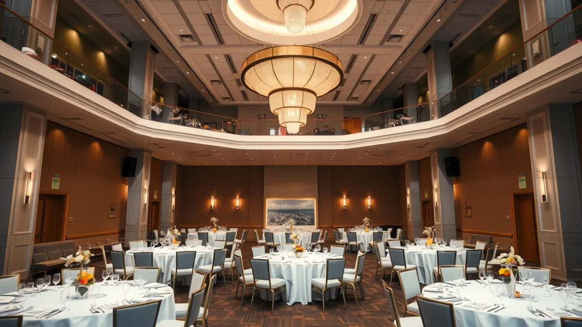 Imagen genérica de un salón de eventos moderno con mesas puestas, simbolizando la expansión de un grupo de restauración.