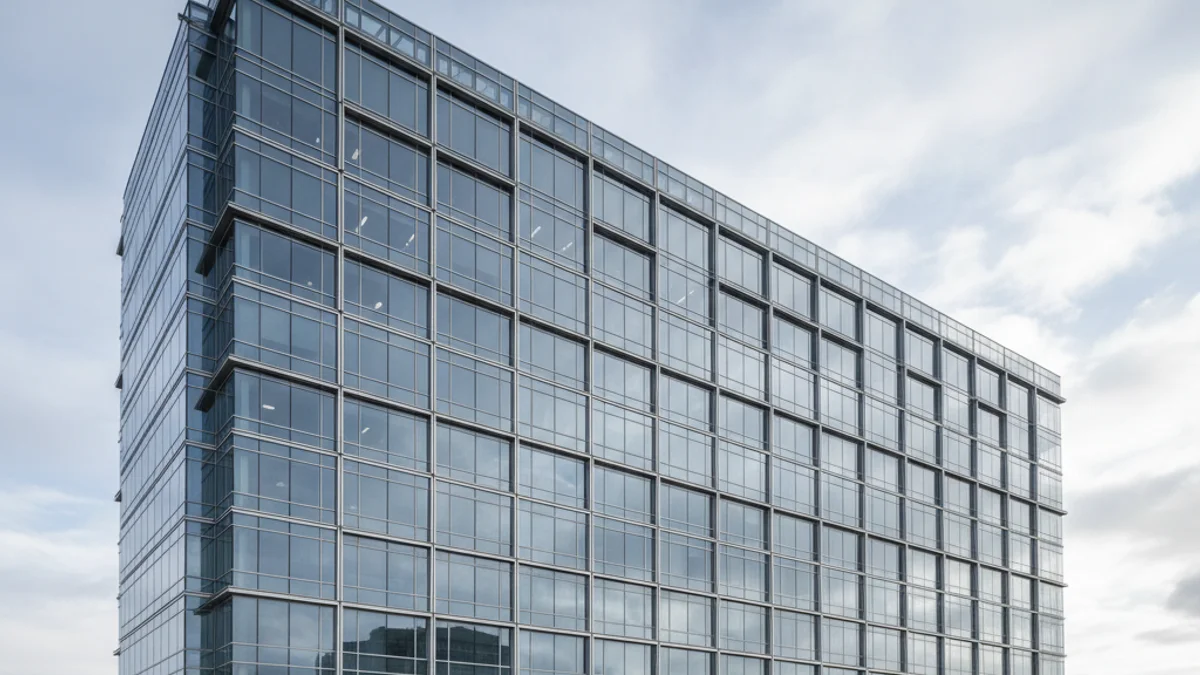 Fachada de un edificio corporativo moderno que representa grandes inversiones financieras y energéticas.