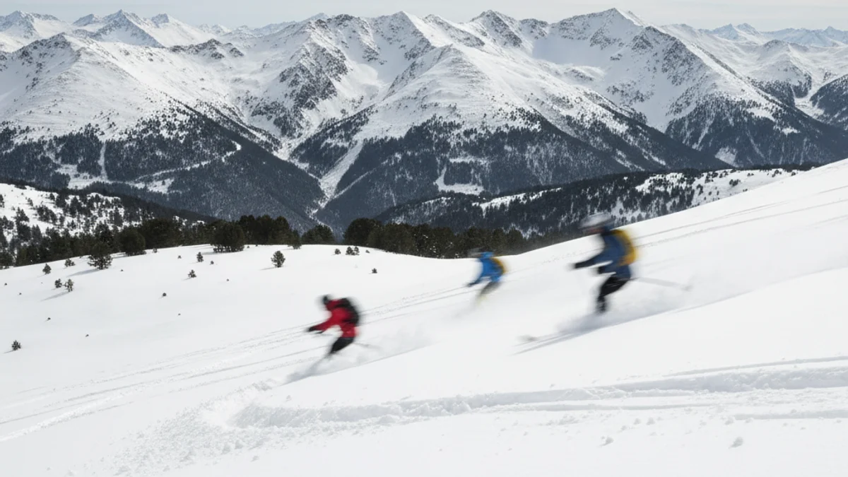 Imagen genérica de esquiadores en una pista de nieve con montañas al fondo, simbolizando el inicio de la temporada de invierno.
