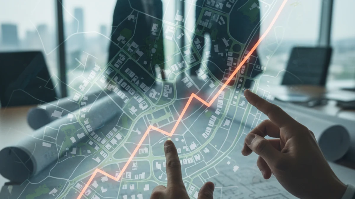 Gráfico o tabla que muestra el aumento del precio de la vivienda en una década en una zona urbana.