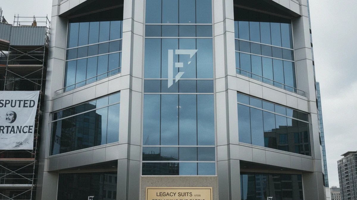 Imagen de una fachada de oficinas corporativas moderna, simbolizando la disputa por el legado de Mango.