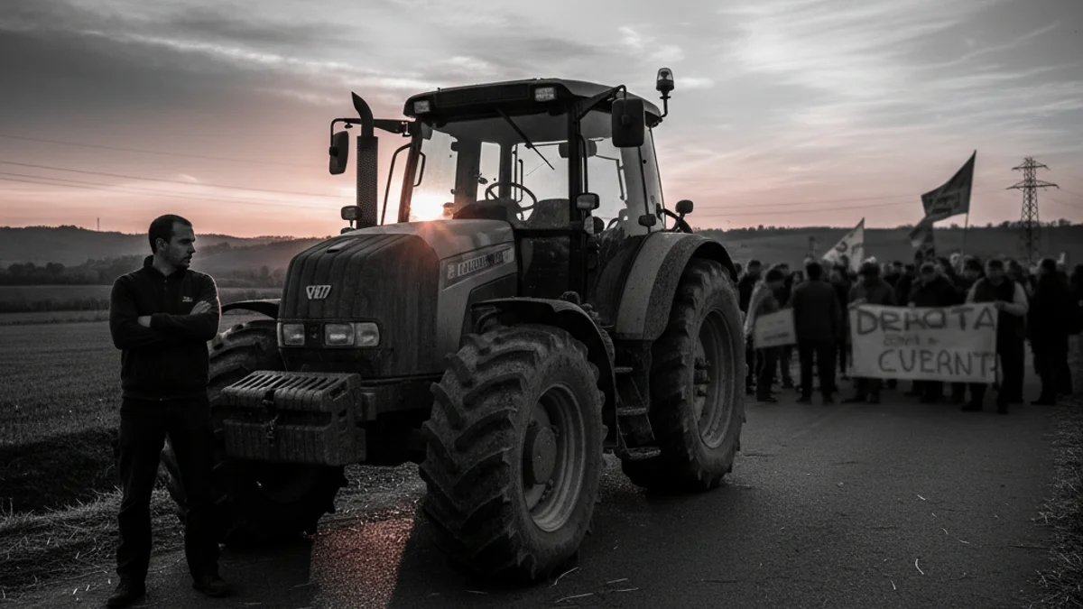 Imagen genérica de un tractor utilizado en una protesta agrícola bloqueando una carretera.
