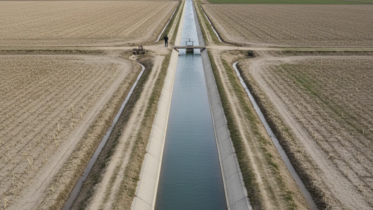 Imagen genérica de un campo de cultivo extensivo con un sistema de riego por canal o aspersión.