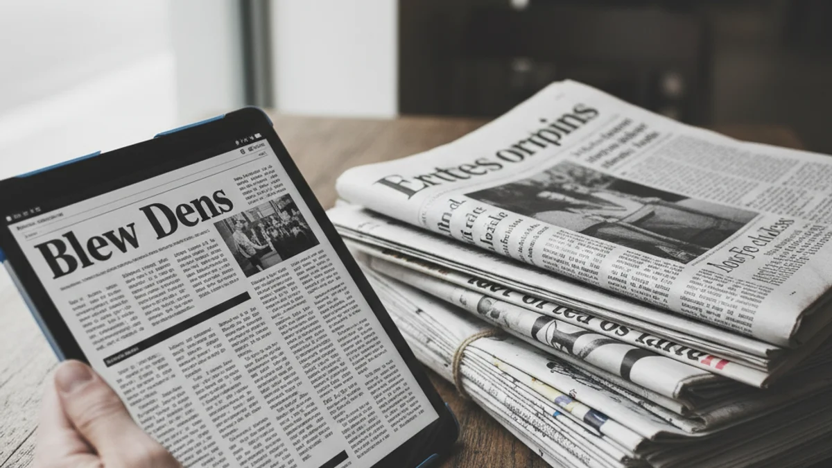 Ilustración de una persona consultando un periódico digital en una tableta, simbolizando la suscripción.