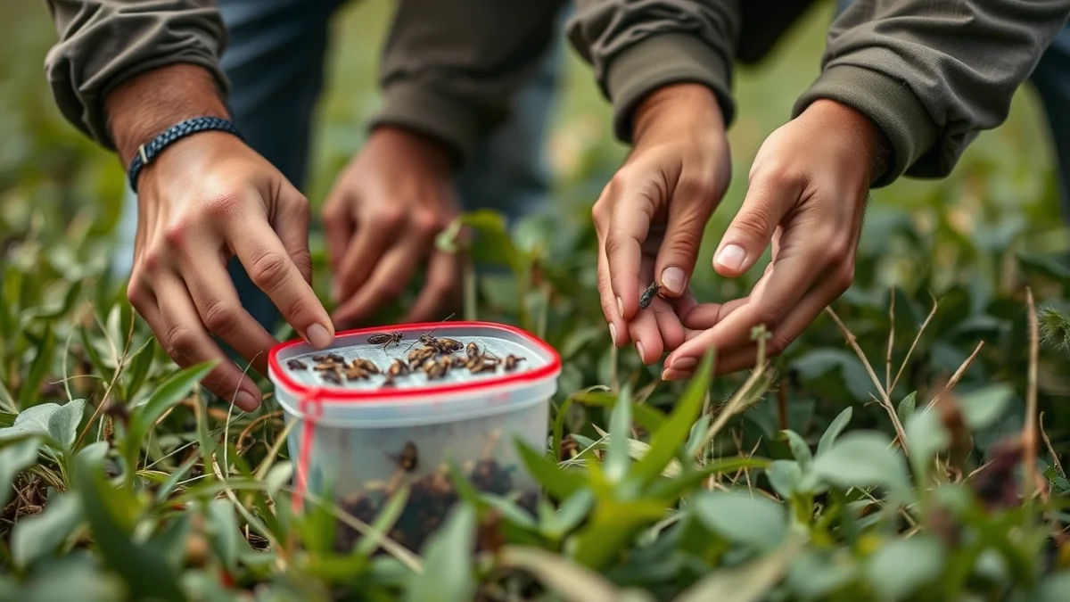 Detalle de un campo de cultivo con técnicas de control biológico de plagas.