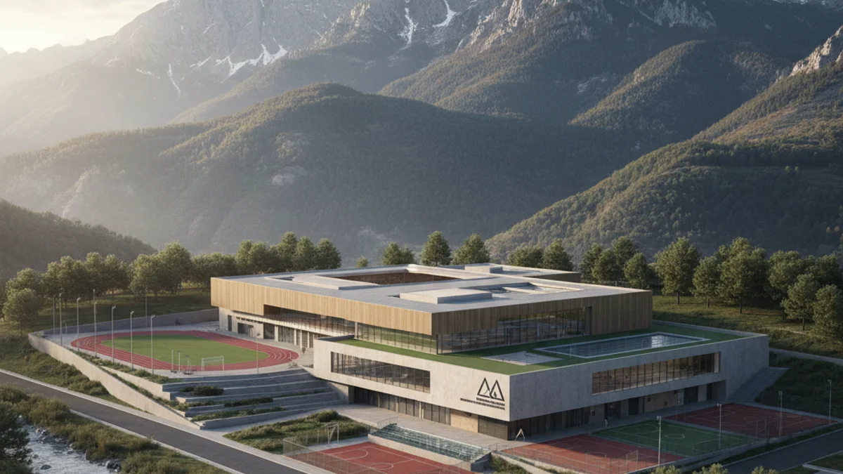 Imagen simbólica de la inversión pública, con un edificio moderno en el Pirineo de Lleida.