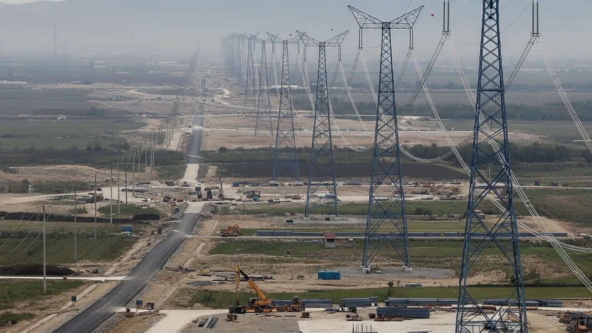 Representación visual de la expansión de infraestructura eléctrica o líneas de alta tensión en el campo.
