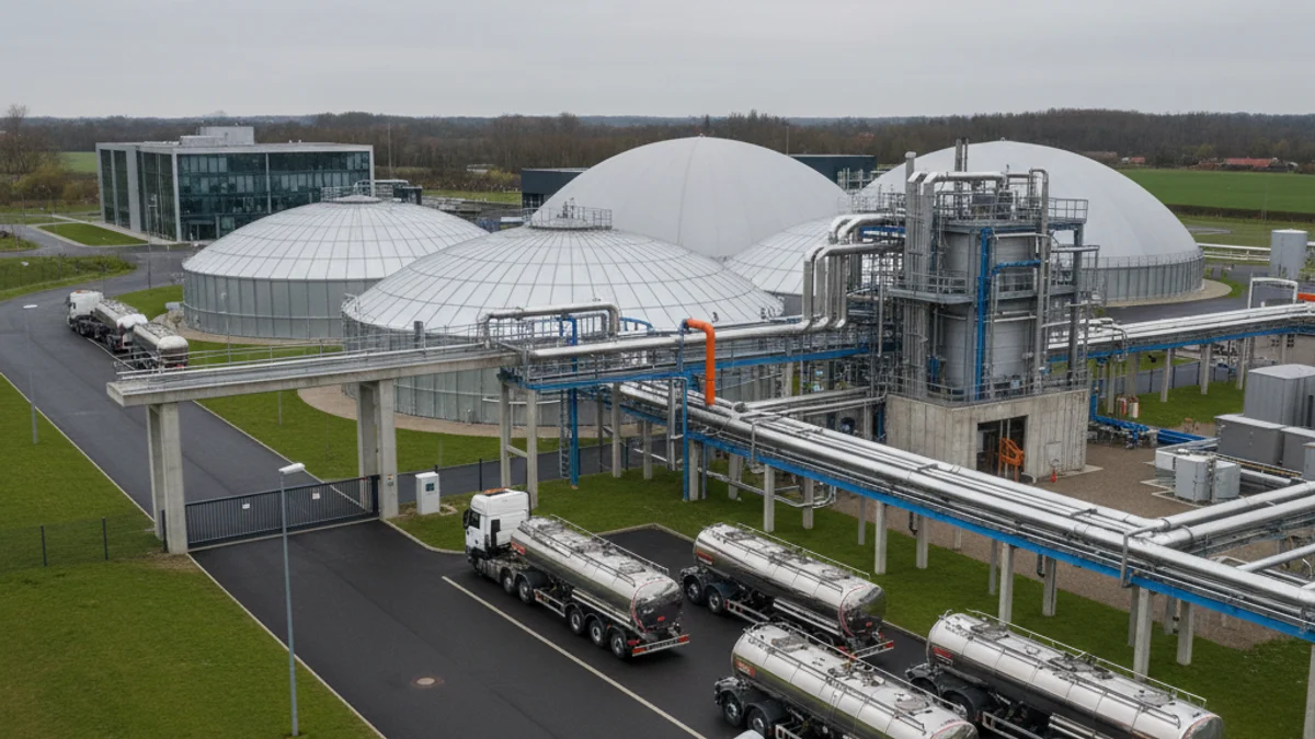 Imagen genérica de una instalación industrial moderna o una planta de tratamiento de residuos orgánicos.