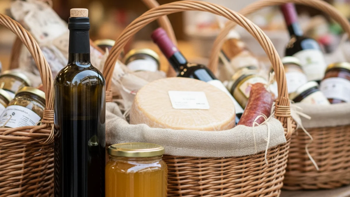 Imagen de cestas de Navidad con productos agroalimentarios locales de la Ribera d'Ebre.