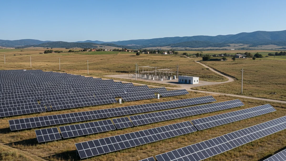 Vista aérea de una gran instalación de paneles solares fotovoltaicos en una zona rural de Ulldecona.