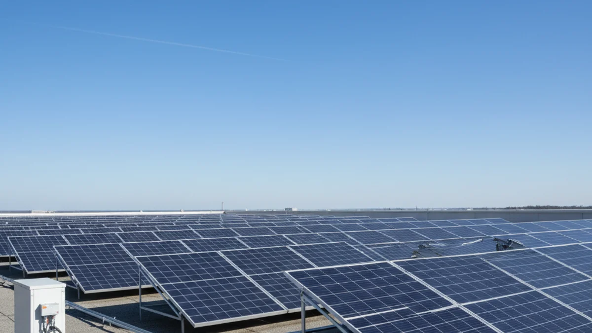 Paneles solares instalados en la cubierta de un edificio público, simbolizando la eficiencia energética municipal.