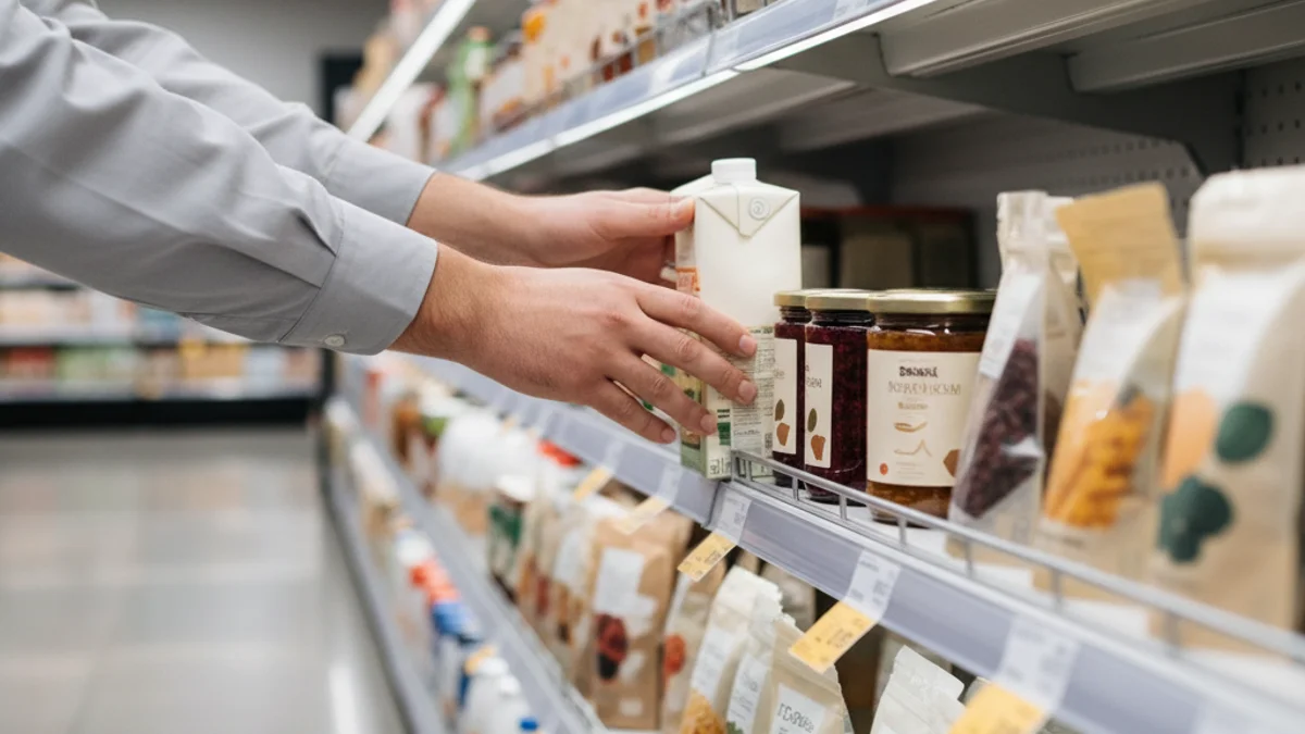 Imagen genérica de un pasillo de supermercado moderno con estantes llenos de productos.