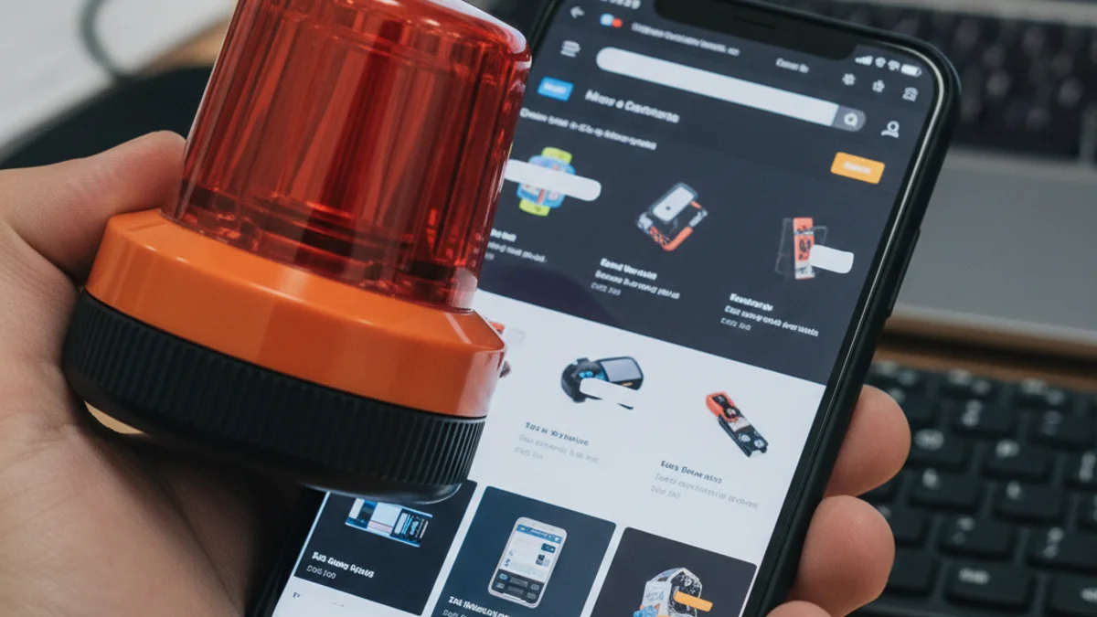 Imagen genérica de una mano utilizando un teléfono móvil para navegar por una tienda en línea falsa de dispositivos de seguridad.