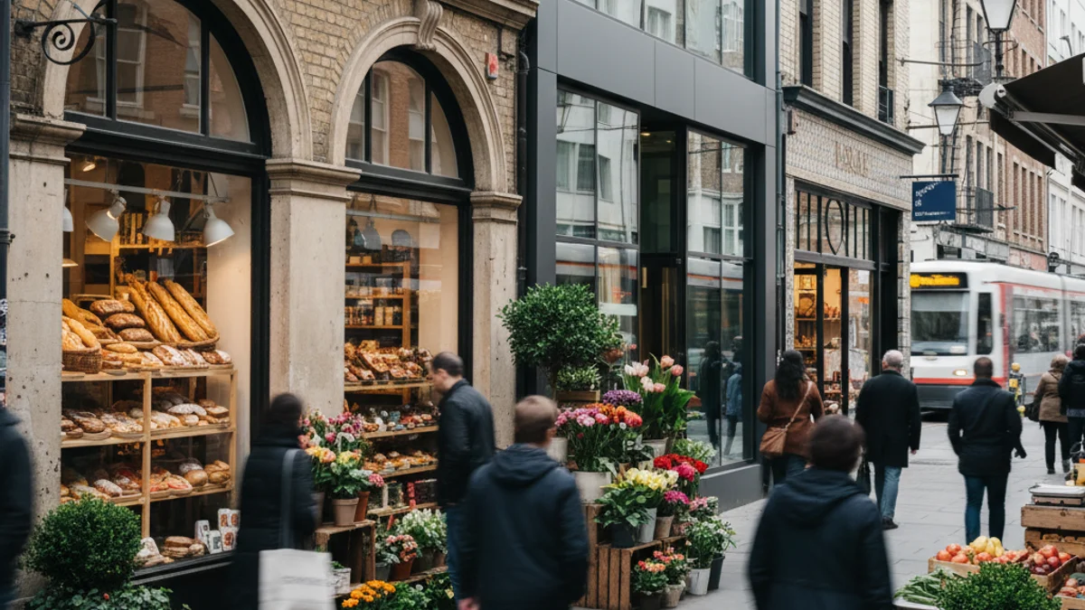 Imagen genérica que representa el comercio local o tiendas de barrio en un entorno urbano con actividad.