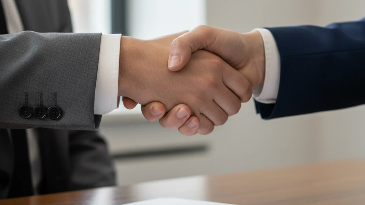 Representación genérica de una certificación o acuerdo, con manos interactuando sobre un documento oficial.