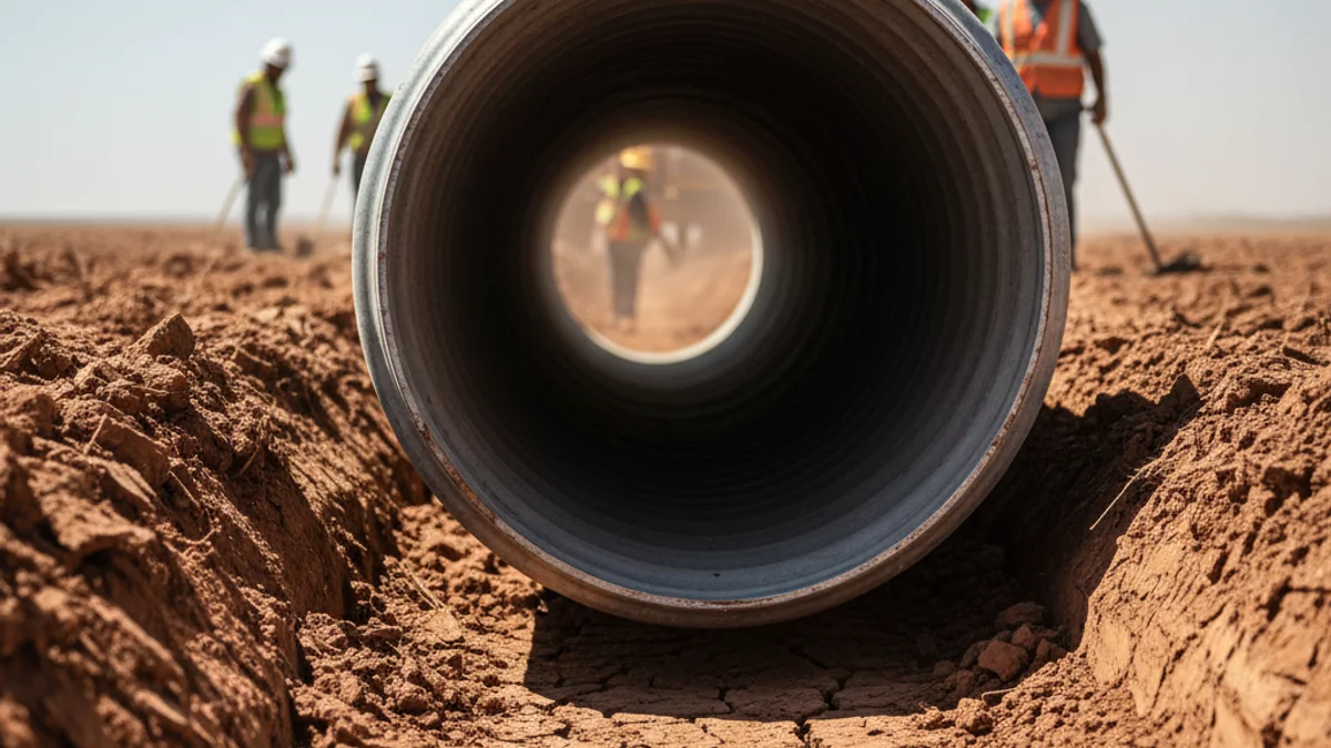 Imagen genérica de una tubería de agua o infraestructura de riego en un paisaje agrícola.