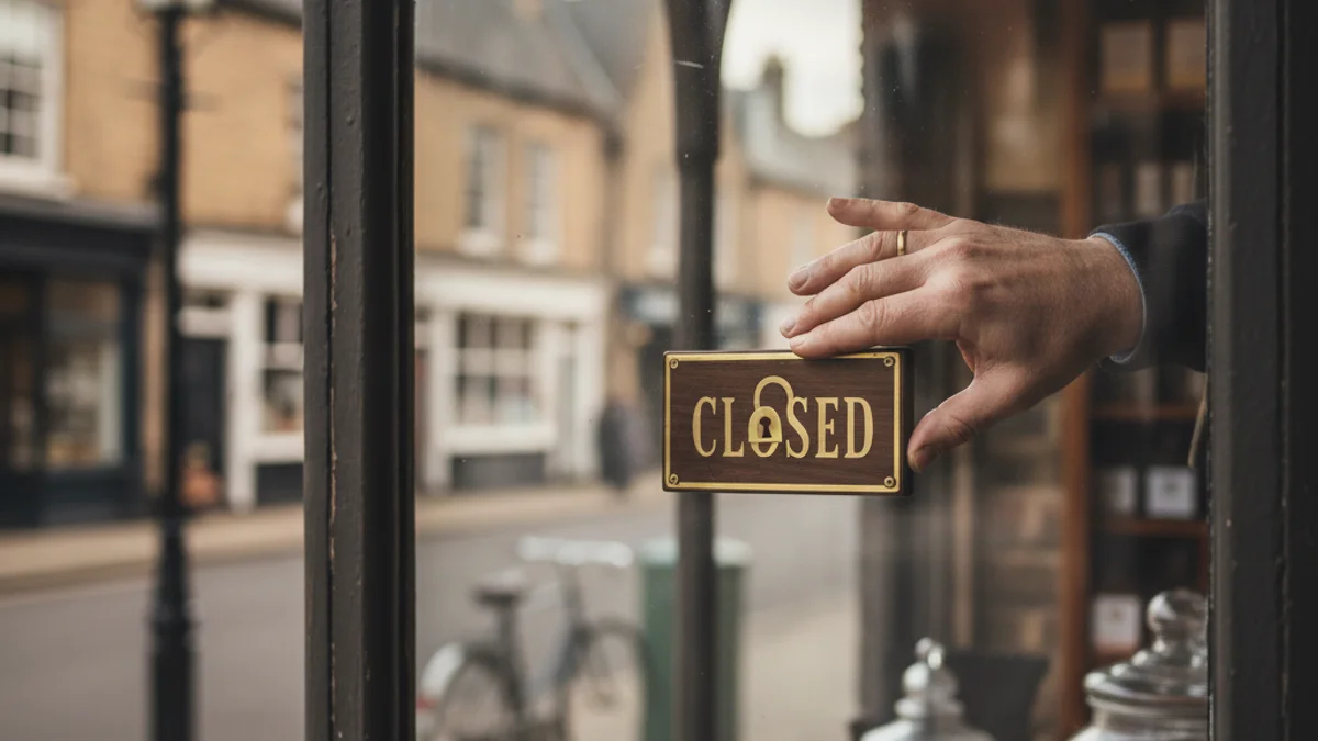 Fachada de un pequeño comercio tradicional con un cartel de 'cerrado' o 'en venta'.