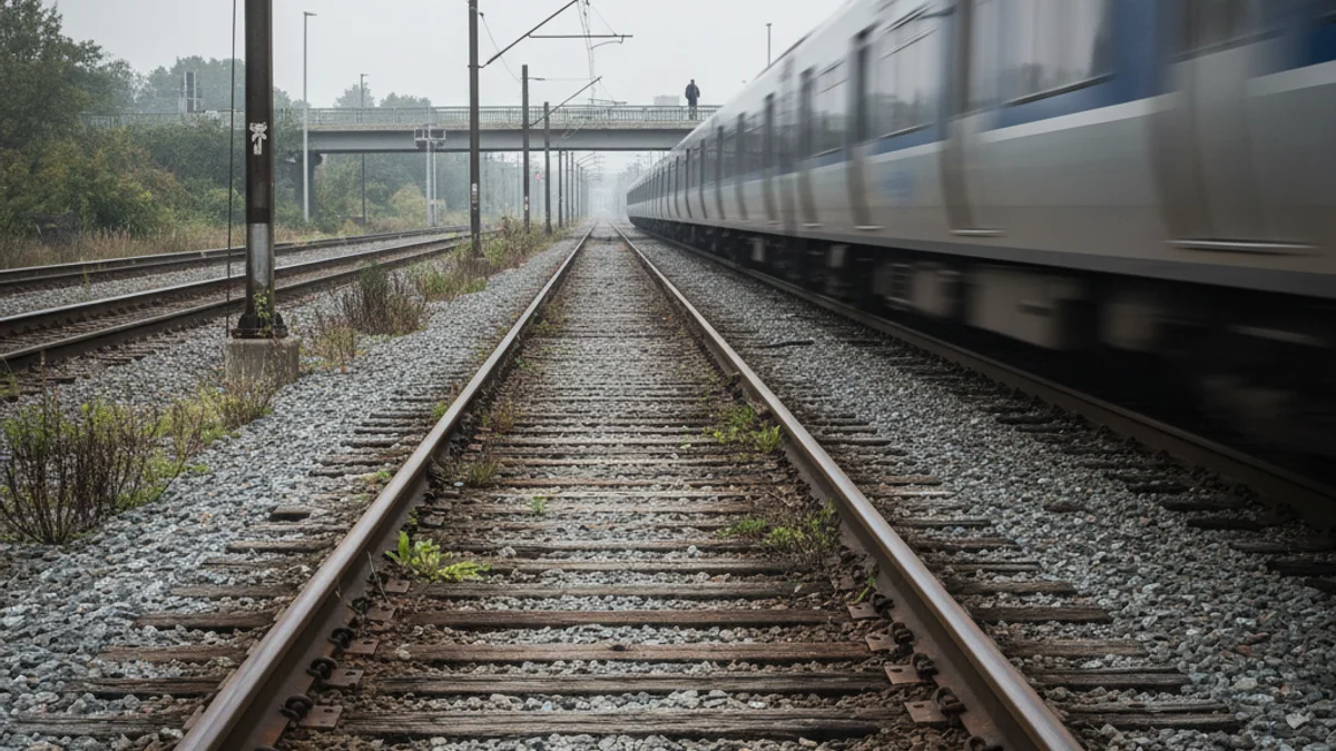 Imagen genérica de una estación de tren con vías vacías o un tren detenido, simbolizando retrasos.