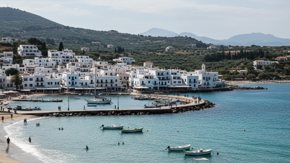Vista genérica de una playa de la Costa Brava con turistas disfrutando del sol y el mar.