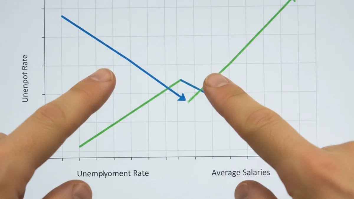 Gráfico que muestra la tendencia a la baja del paro y el aumento de los salarios en la comarca del Vallès Oriental.