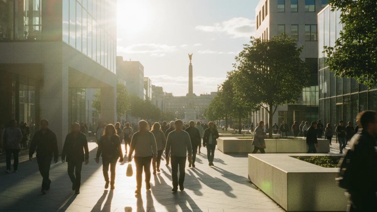 Representación abstracta de la conciencia colectiva o la energía social en un entorno urbano moderno.