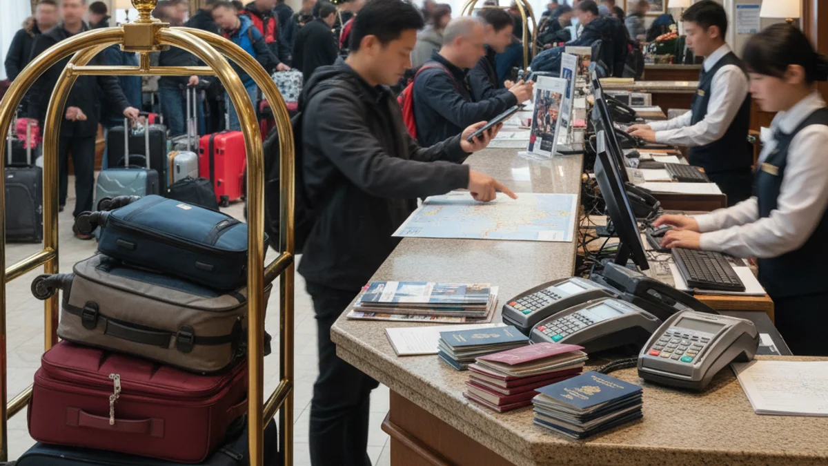 Imagen genérica de un vestíbulo de hotel o una recepción con poca gente.