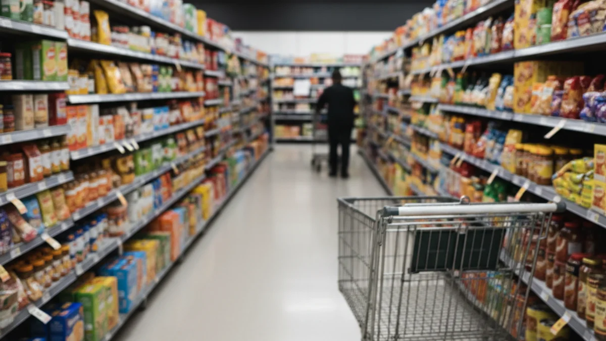 Imagen genérica de un pasillo de supermercado con carritos de compra y productos en los estantes.