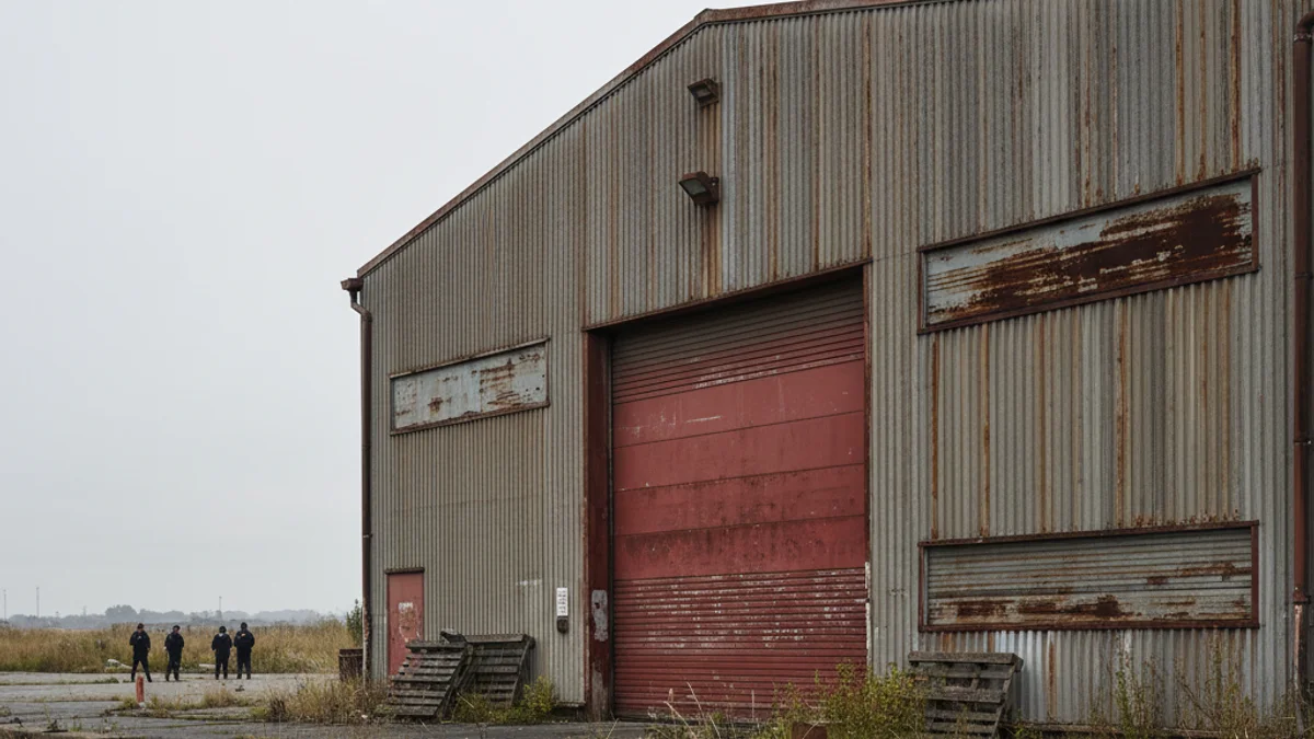 Imagen genérica de una fábrica o nave industrial con las persianas bajadas, simbolizando el cierre.