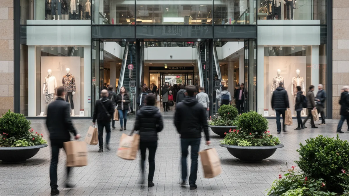Imagen genérica de una zona comercial con tiendas abiertas un día festivo, simbolizando la actividad económica.