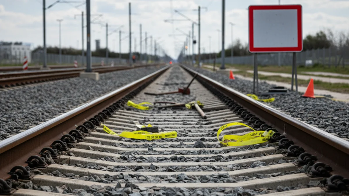Imagen genérica de una vía de tren de alta velocidad con señalización de velocidad reducida.