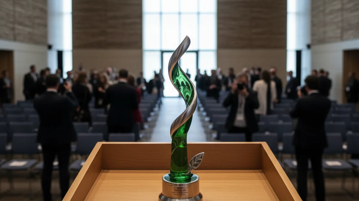 Representación genérica de un evento de premios empresariales o una conferencia sobre sostenibilidad.