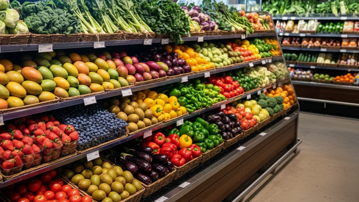 Imagen genérica de una tienda de alimentación con productos frescos y fruta y verdura de proximidad.