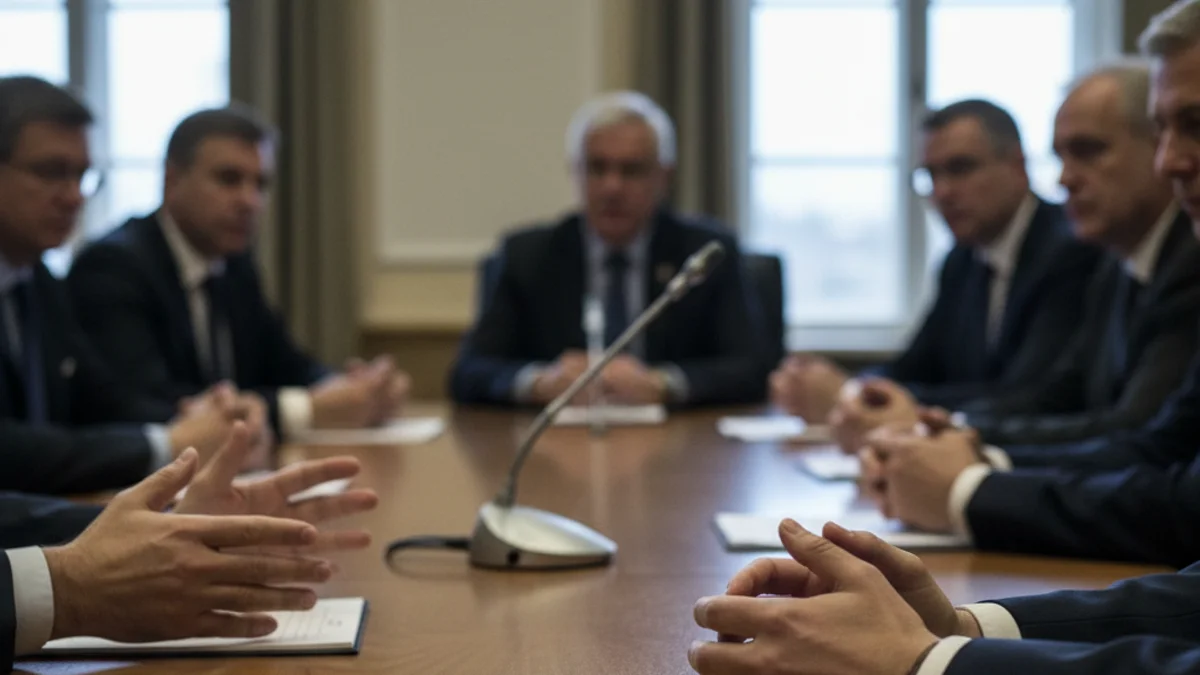 Imagen genérica de una mesa de debate con participantes sentados, sin rostros reconocibles.