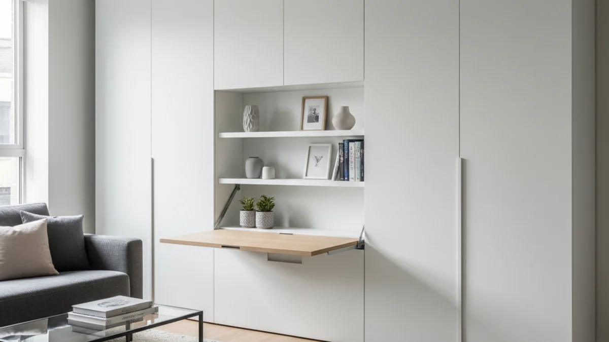 Imagen genérica de un apartamento urbano moderno con mobiliario multifuncional para optimizar el espacio.