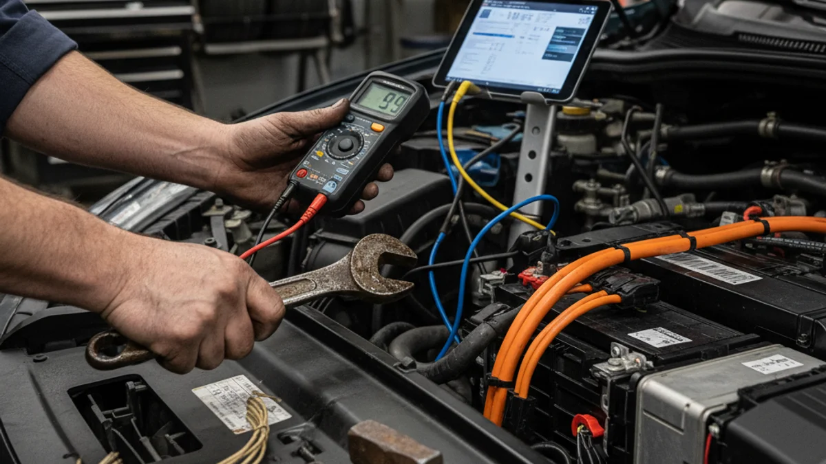 Manos de un mecánico trabajando en un motor, simbolizando la mezcla de reparaciones tradicionales y nuevas tecnologías.