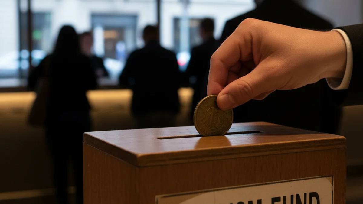 Representación genérica de una transacción o pago de impuestos, con una mano depositando una moneda.