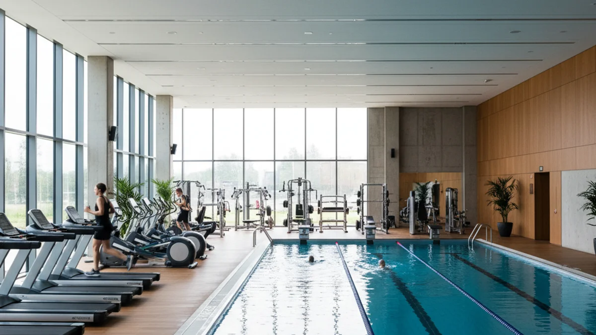 Imagen genérica de una zona de fitness o piscina en un centro deportivo, con figuras borrosas.