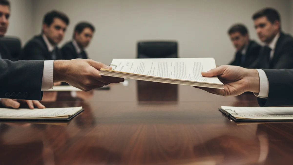 Representación genérica de una reunión de patronato o consejo de administración, con documentos y manos sobre una mesa.