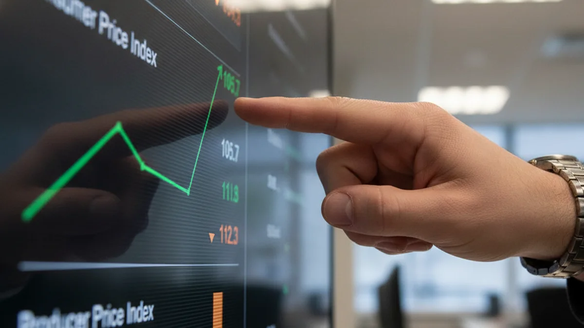 Gráfico o pantalla digital que muestra datos económicos y la variación del Índice de Precios al Consumo (IPC).