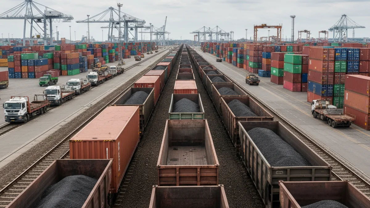Vagones de tren de mercancías detenidos en una vía secundaria o en una estación de clasificación.