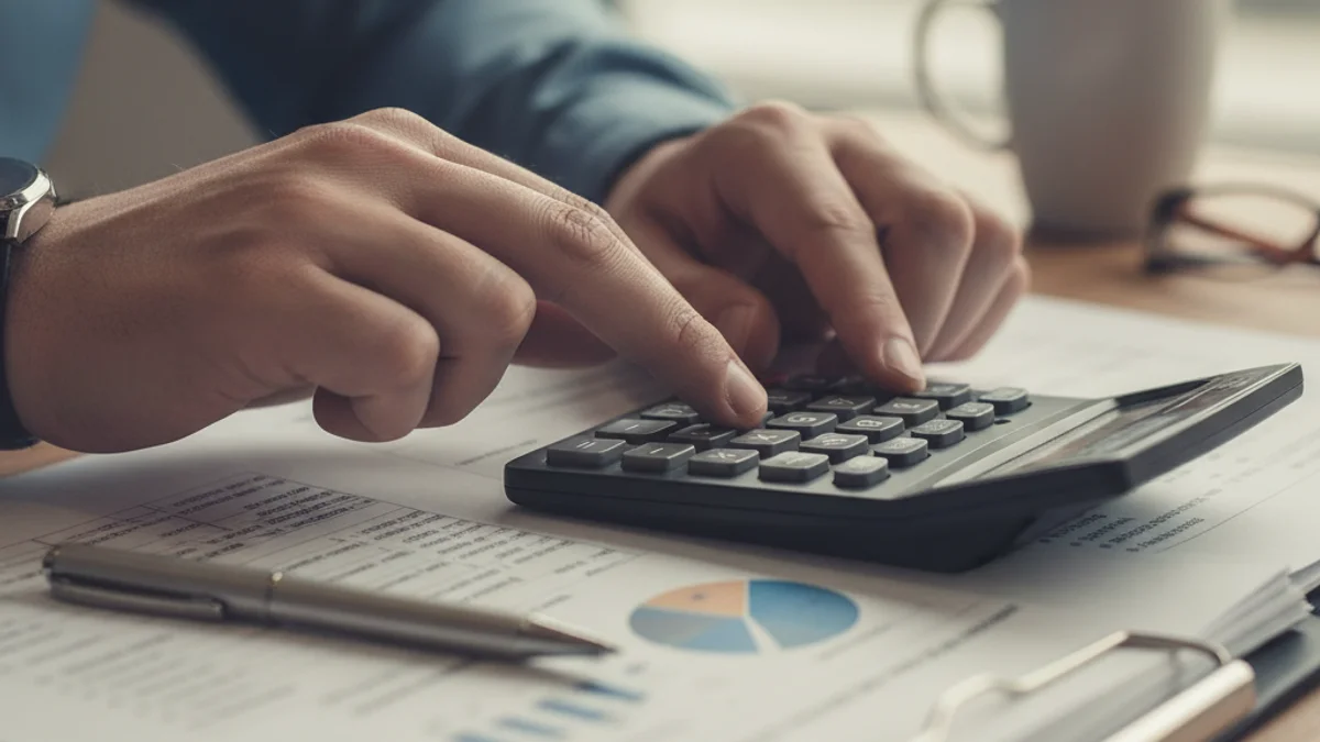 Representación visual de una calculadora o documentos financieros que simbolizan la planificación de la jubilación.