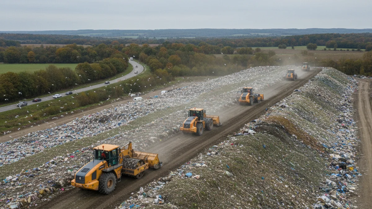 Imagen genérica de un área de gestión de residuos con maquinaria pesada operando en un vertedero.