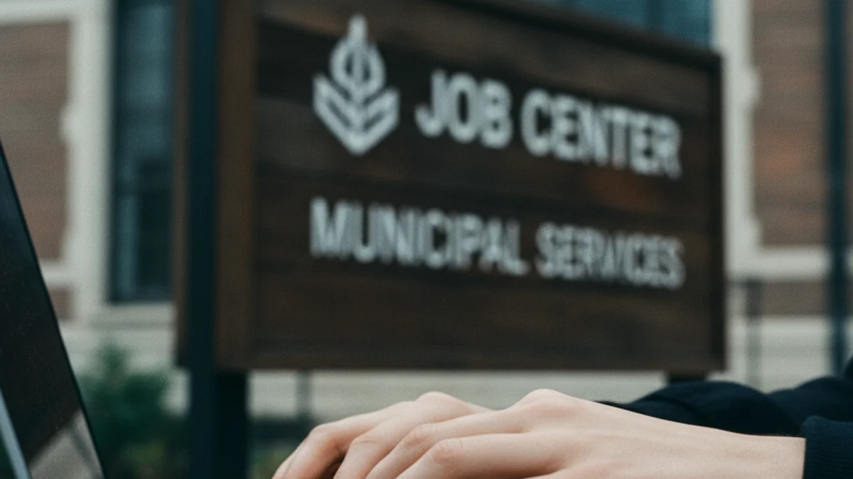 Imagen genérica de manos utilizando un ordenador portátil para buscar empleo en un entorno de oficina.