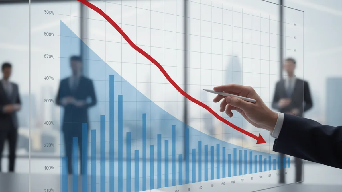 Gráfico económico que muestra una línea de tendencia descendente del desempleo con fondo neutro.