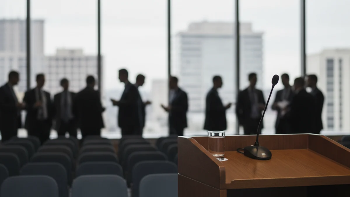Imagen genérica de un auditorio o sala de conferencias vacía antes de una jornada empresarial.