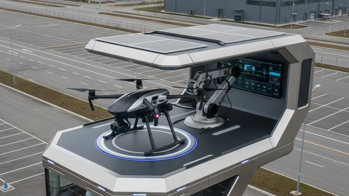 Representación visual de un sistema de seguridad basado en inteligencia artificial con un dron.