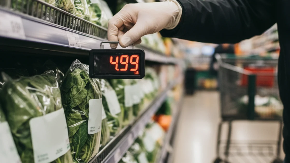 Imagen genérica de una mano ajustando precios en una balanza de supermercado, simbolizando la inflación.