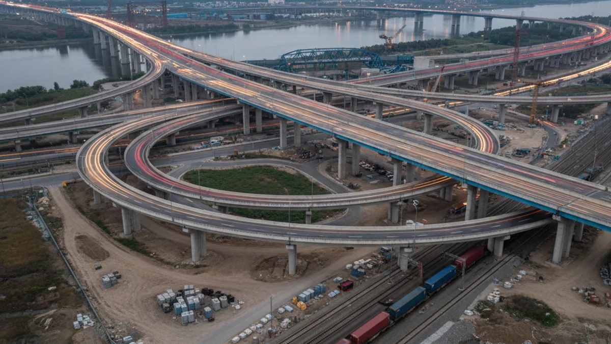 Imagen genérica de una infraestructura vial o ferroviaria en construcción o con tráfico intenso.